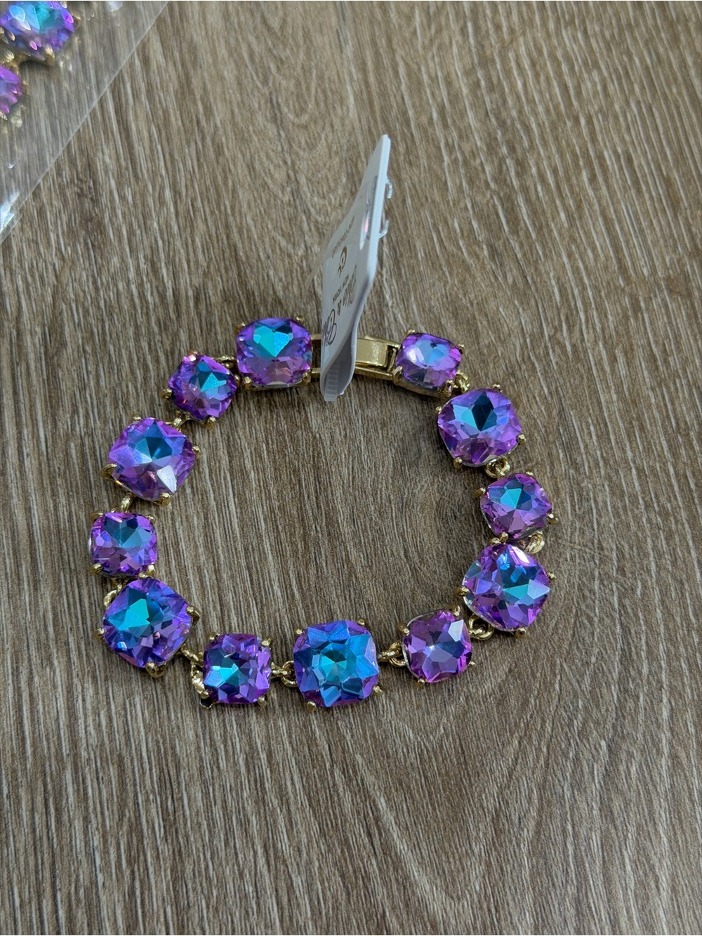 NWT Chic & Chic Purple AB Cushion Square Stone Crystal Necklace and Bracelet Set - Picture 4 of 8